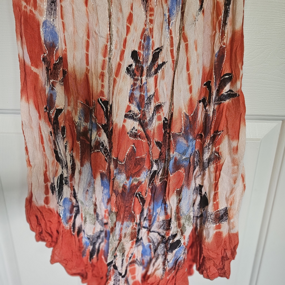 Red Tropical Sleeveless Boho Hippie Dress with Palm Tree Design OSFM - Picture 3 of 6